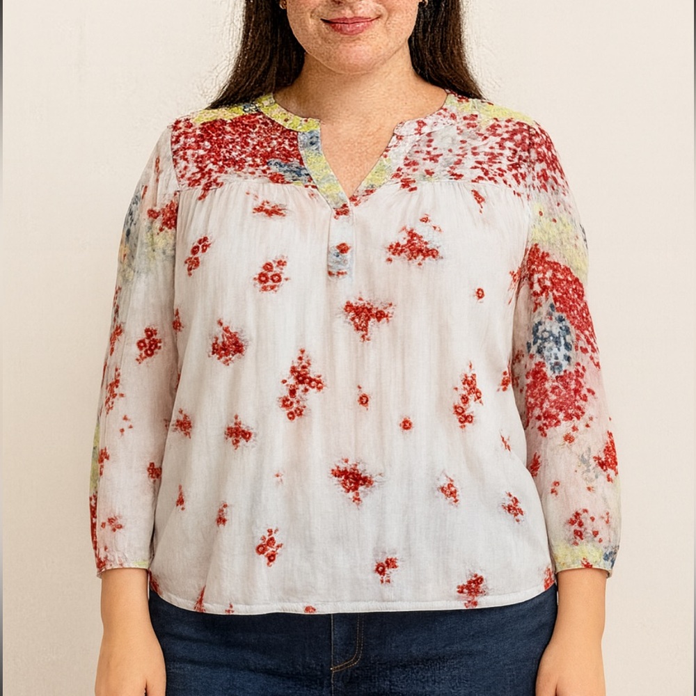Lucky Brand White and Red Floral Blouse